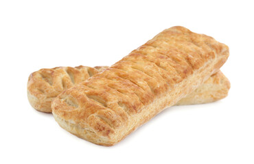 Fresh tasty puff pastry on white background