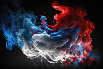 AI generated red white blue colors flag form smoke at black background
