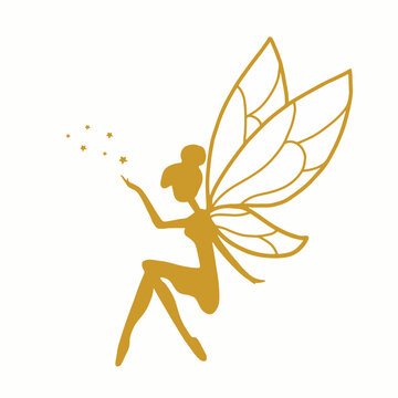 Little fairy with cast star and winged. Flat cartoon vector style