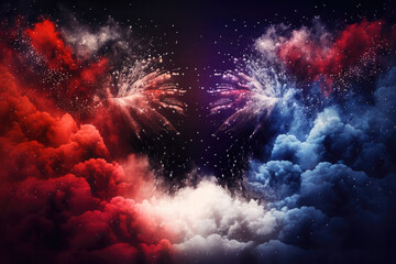 Obraz na płótnie Canvas AI generated american flag colors form smoke explosion of cloudy firework at USA independence day