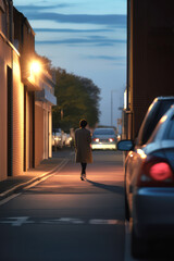 person walking on the street at night, ai