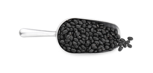 Scoop with raw kidney beans isolated on white, top view
