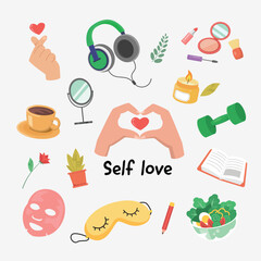 set of self-care, self-love, relaxing elements.