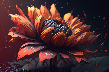 Illustration of a red flower blooming and blossoming. Created using generative AI technology