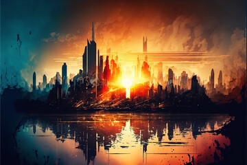 Obraz premium Artistic painting of sky scrapers Abstract style 