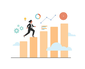 a business woman running on growing chart vector illustration