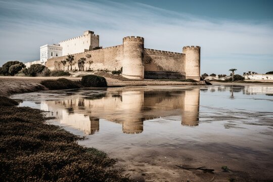 Sanlúcar de Barrameda in Andalusia, Spain against a background image. Generative AI