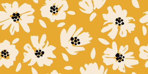 Hand drawn flowers, seamless patterns with floral for fabric, textiles, clothing, wrapping paper, cover, banner, interior decor, abstract backgrounds.