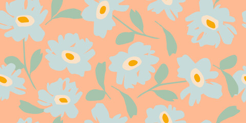 Hand drawn flowers, seamless patterns with floral for fabric, textiles, clothing, wrapping paper, cover, banner, interior decor, abstract backgrounds.