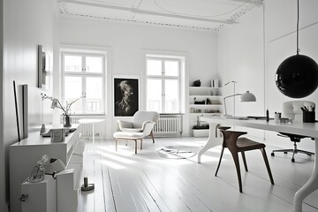 Fototapeta premium Clean white space with minimal accents or detail of room (Ai generated)