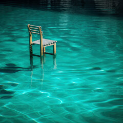 A pool with turquoise water and a deck chair,  ai