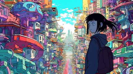 Digital Art", "Sci-Fi Dreams of a Young Girl in a Futuristic Asian Cityscape