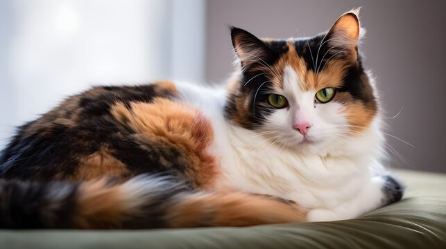 A charming photo of a gorgeous calico cat