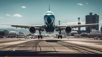 Fototapeta na wymiar airplane at the airport landing or taking off, Generative AI
