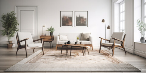 Fototapeta na wymiar modern white living room interior, Generative AI