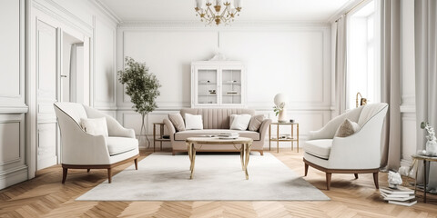 Fototapeta na wymiar modern white living room interior, Generative AI