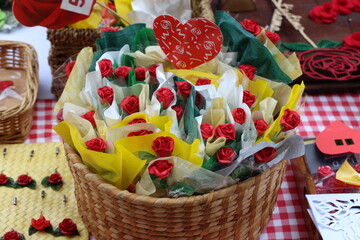 Easter basket with tulips