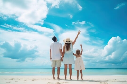 Summer Vacation: Happy Family Traveling on the Beach (Ai generated)