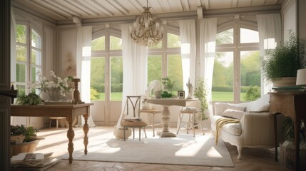 French country interior design room with beautiful lightning generative ai