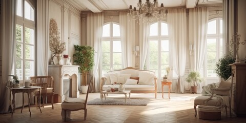 French country interior design room with beautiful lightning generative ai