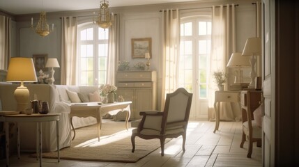 French country interior design room with beautiful lightning generative ai