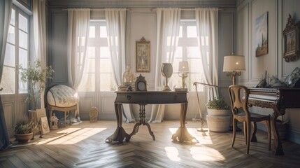 Fototapeta na wymiar French country interior design room with beautiful lightning generative ai