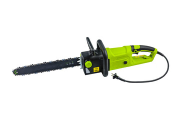 Fototapeta premium New electric chain saw isolated on a white background