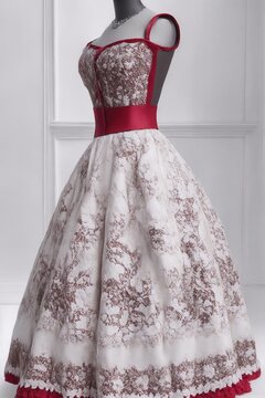 IA generativa Vestido blanco y rojo en maniqu&iacute;, dise&ntilde;o elegante y limpio, encaje, esquema de color rojo y negro