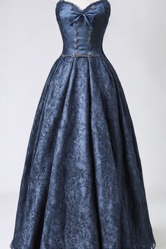 IA generativa Vestido en maniqu&iacute; con esquema de color azul y gris, estilo g&oacute;tico lolita y detalles de encaje de 1860