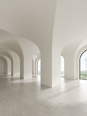 Conceptual interior empty room with arched ceiling 3d illustration