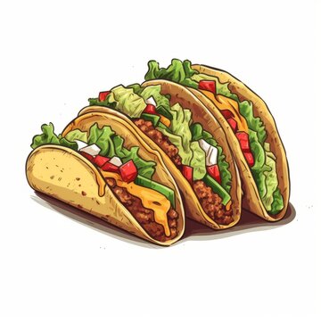 three tacos with fillings on white background clip art preview