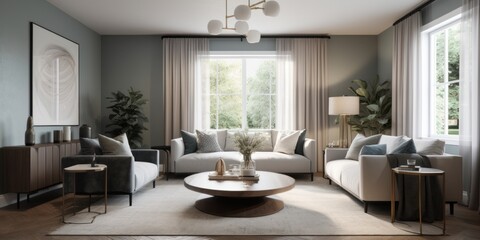 Transitional interior design room with beautiful lightning generative ai