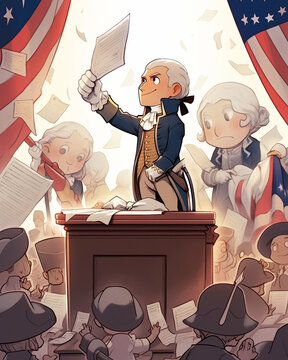 A cartoon of George Washington, First President of the United States of America created with Generative AI technology