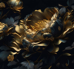 Fototapeta na wymiar Illustration of a graceful bouquet of peony flowers on a dark background