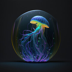 neon colours jellyfishinside a transparent bubble pi , Generative AI.