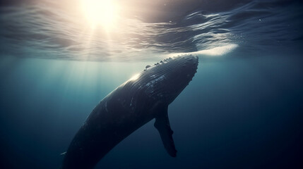 Whale under the sea with some sun on Iceland AI