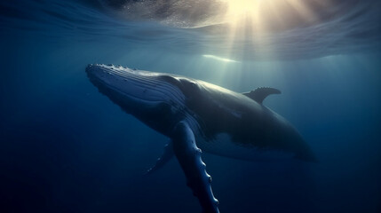 Whale under the sea with some sun on Iceland AI