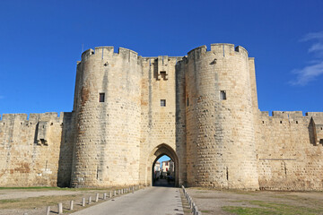 	
City walls and gatehouse in Aigues-Mortes in France	