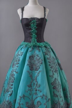 IA generativa Vestido azul y negro en maniqu&iacute; con esquema de colores verde y negro y estilo lolita