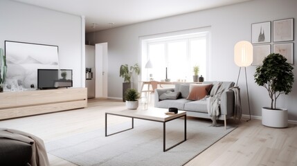 Fototapeta premium Scandifornian interior design room with beautiful lightning generative ai