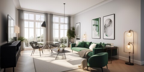 Fototapeta premium Scandifornian interior design room with beautiful lightning generative ai