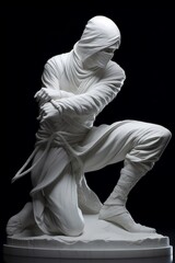 sculpture of a person in white marble on a black background
