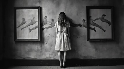 The abstraction of the girl looking at the wall symbolizes loneliness and isolation 