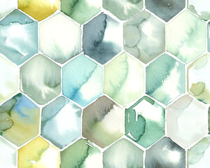 Hand painted watercolor hexagon honeycomb allover seamless print pattern © Le Adhiz 