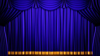 Theater Curtain opening stage hall ceremony CG 3D illustration.