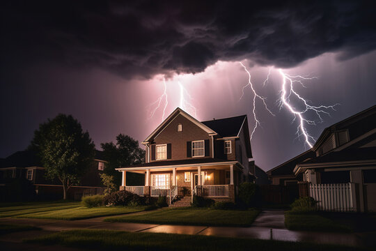 Lighting Storm Over A Suburban House