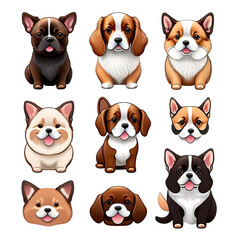Set Sticker Cute dog animal stickers on white background generative Ai