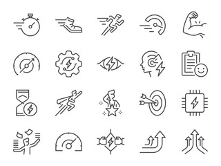 Performance icon set. It included velocity, fast, speed, efficiency, potential, and more icons.