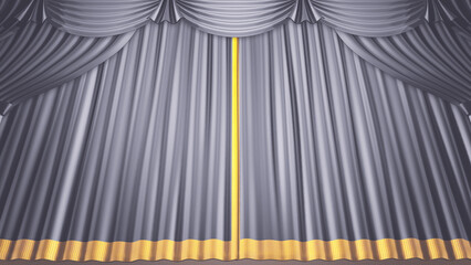 Theater Curtain opening stage hall ceremony CG 3D illustration.