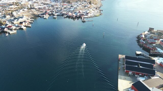 Boat sailing in reine lofoten norway